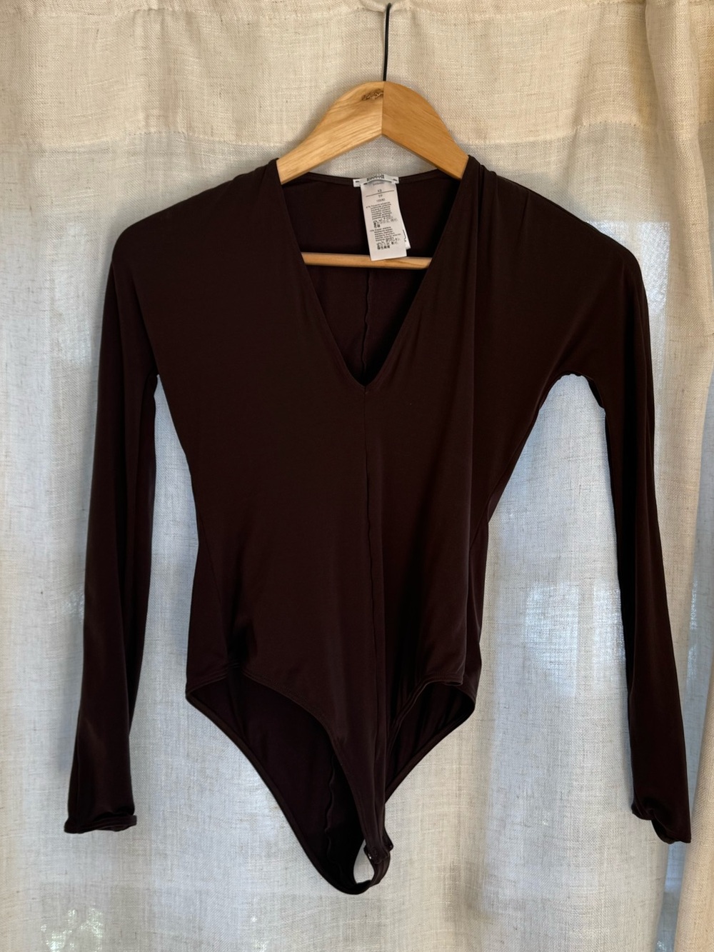 Wolford Brown XS Long Sleeve V-Neck Bodysuit